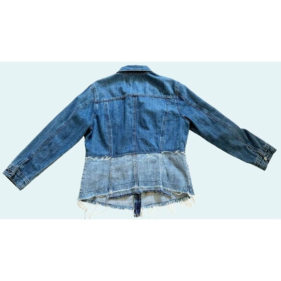 LUCKY BRAND Re-Made 2 Tone Waisted Trucker Chore Denim Jacket Sz L - Picture 5 of 8